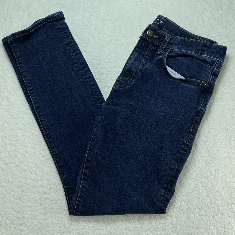 J Crew Jeans Mens Sz 32 Blue Flex Stretch Mid Rise Skinny Leg Dark Wash 31x29